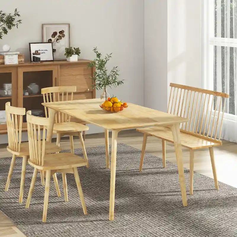 Panca da pranzo Windsor per 2 in legno di gomma — Schienale a fusi