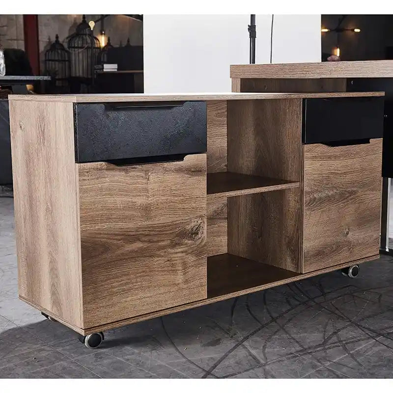Carrello da cucina mobile con piano in granito e ruote piroettanti