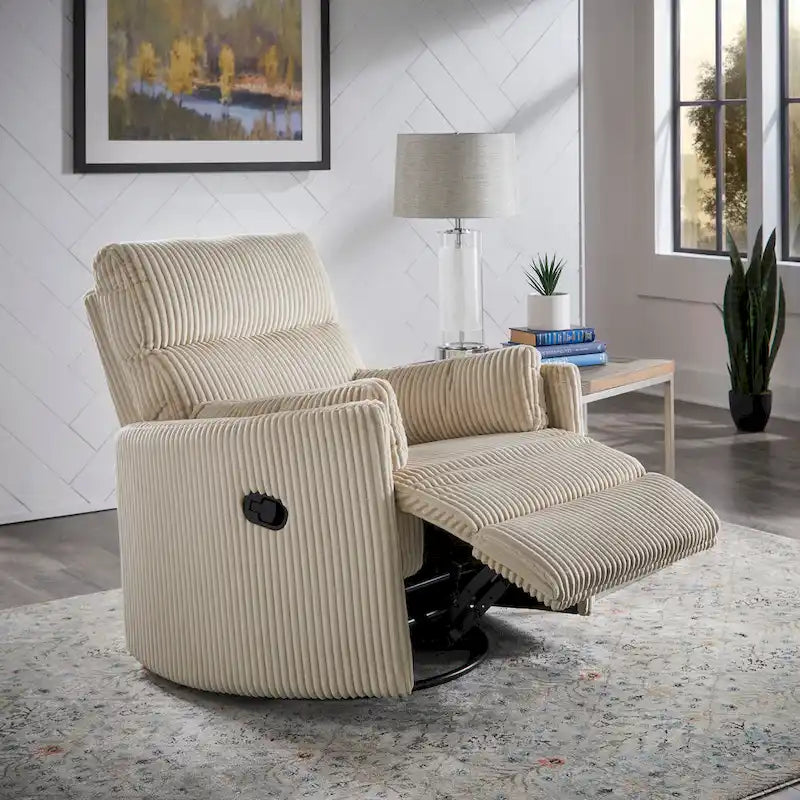 Poltrona reclinabile girevole manuale in velluto a coste felpato — Girevole a 360°, design compatto