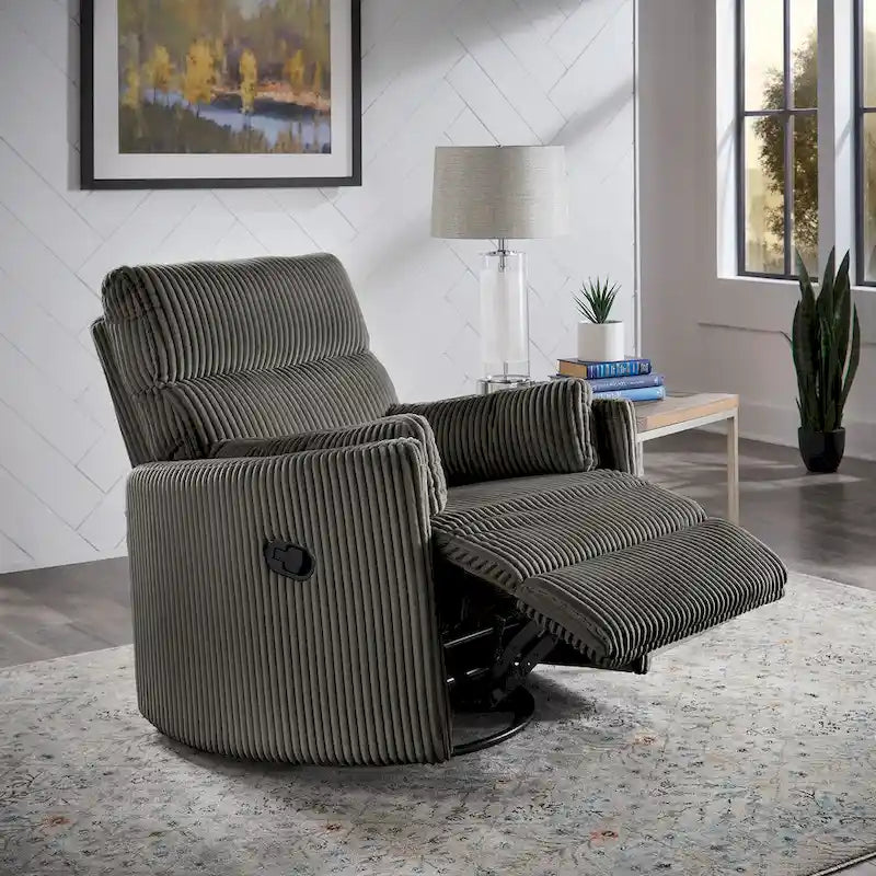 Poltrona reclinabile girevole manuale in velluto a coste felpato — Girevole a 360°, design compatto