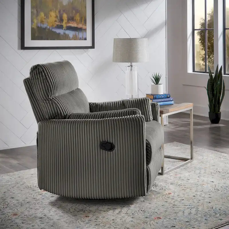 Poltrona reclinabile girevole manuale in velluto a coste felpato — Girevole a 360°, design compatto