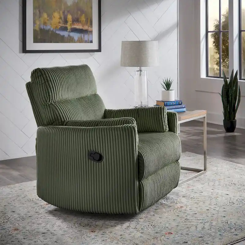 Poltrona reclinabile girevole manuale in velluto a coste felpato — Girevole a 360°, design compatto