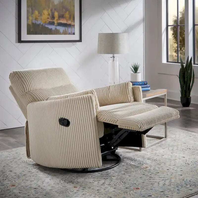 Poltrona reclinabile girevole manuale in velluto a coste felpato — Girevole a 360°, design compatto
