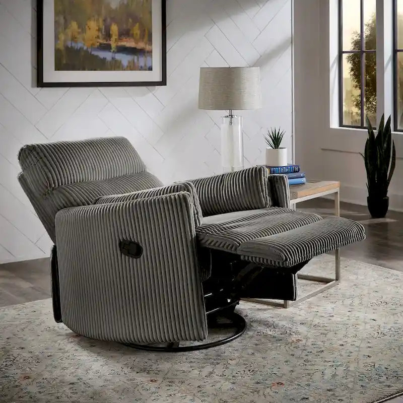 Poltrona reclinabile girevole manuale in velluto a coste felpato — Girevole a 360°, design compatto