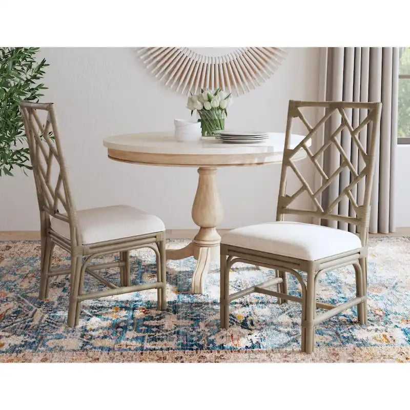 Sedie da Pranzo Imbottite Chippendale in Rattan Naturale Fatte a Mano — Grigio/Bianco Lavato