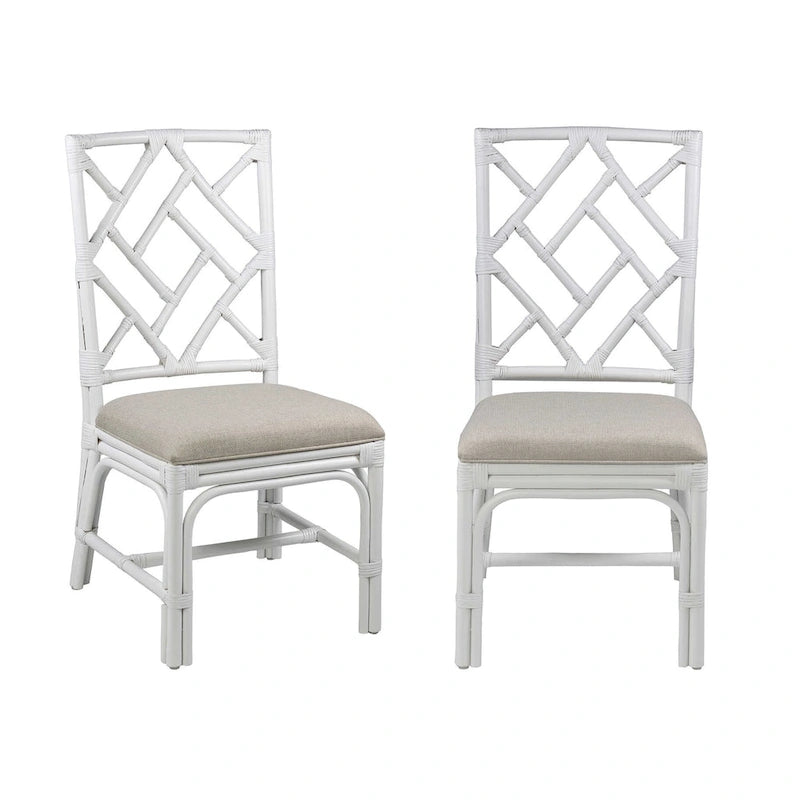 Sedie da Pranzo Imbottite Chippendale in Rattan Naturale Fatte a Mano — Grigio/Bianco Lavato