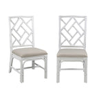 Sedie da Pranzo Imbottite Chippendale in Rattan Naturale Fatte a Mano — Grigio/Bianco Lavato