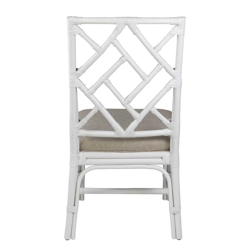 Sedie da Pranzo Imbottite Chippendale in Rattan Naturale Fatte a Mano — Grigio/Bianco Lavato