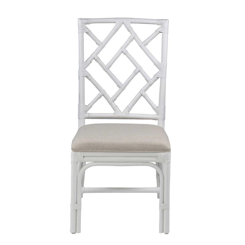 Sedie da Pranzo Imbottite Chippendale in Rattan Naturale Fatte a Mano — Grigio/Bianco Lavato
