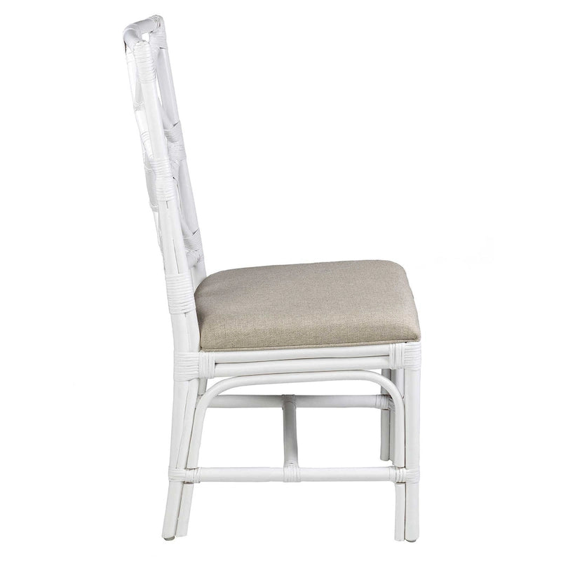 Sedie da Pranzo Imbottite Chippendale in Rattan Naturale Fatte a Mano — Grigio/Bianco Lavato