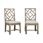 Sedie da Pranzo Imbottite Chippendale in Rattan Naturale Fatte a Mano — Grigio/Bianco Lavato