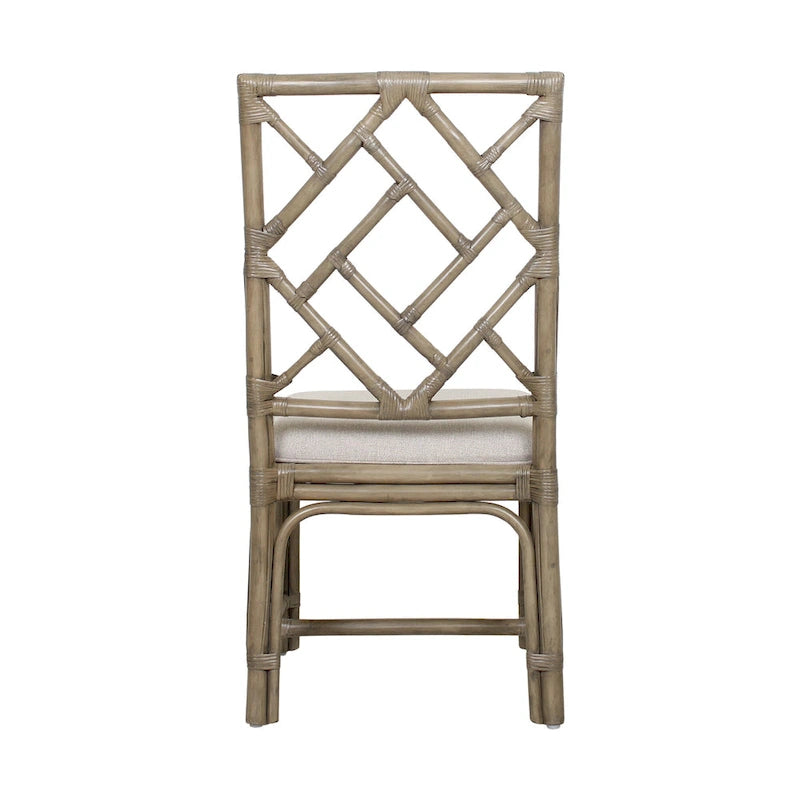 Sedie da Pranzo Imbottite Chippendale in Rattan Naturale Fatte a Mano — Grigio/Bianco Lavato