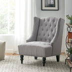 Poltrona club tufted con schienale alto e gambe in legno di betulla — Mid-Century Modern, 27,25L x 33,75W x 38,5H