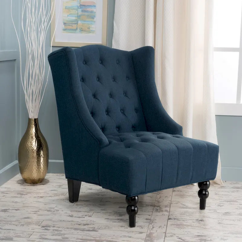 Poltrona club tufted con schienale alto e gambe in legno di betulla — Mid-Century Modern, 27,25L x 33,75W x 38,5H
