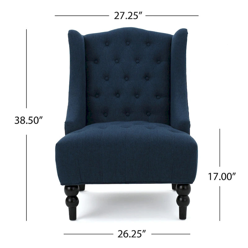 Poltrona club tufted con schienale alto e gambe in legno di betulla — Mid-Century Modern, 27,25L x 33,75W x 38,5H