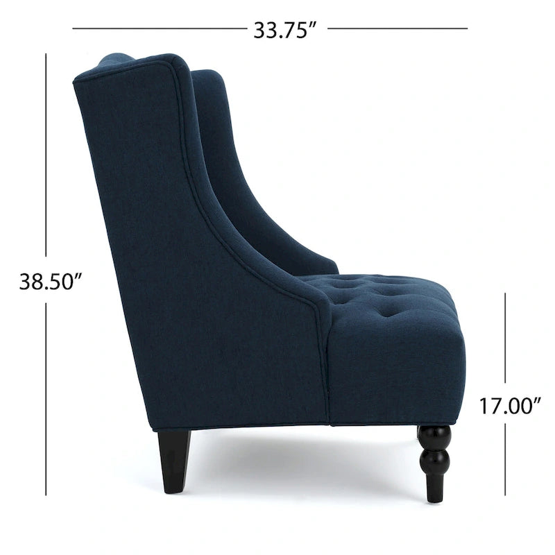 Poltrona club tufted con schienale alto e gambe in legno di betulla — Mid-Century Modern, 27,25L x 33,75W x 38,5H