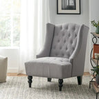 Poltrona club tufted con schienale alto e gambe in legno di betulla — Mid-Century Modern, 27,25L x 33,75W x 38,5H