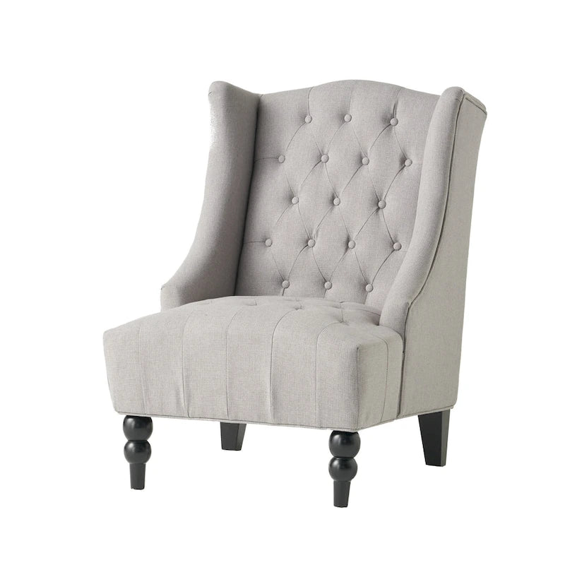 Poltrona club tufted con schienale alto e gambe in legno di betulla — Mid-Century Modern, 27,25L x 33,75W x 38,5H