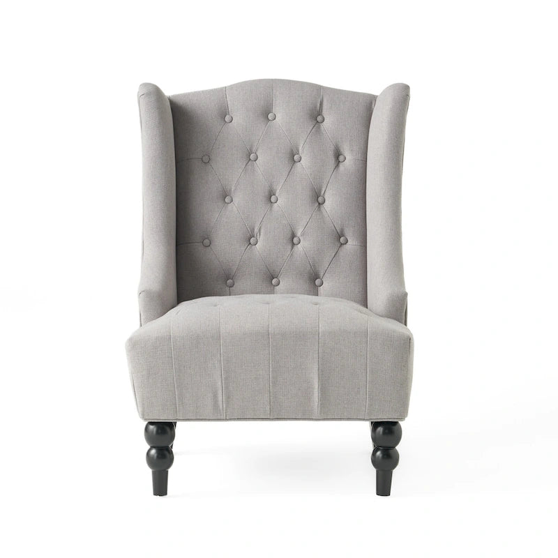 Poltrona club tufted con schienale alto e gambe in legno di betulla — Mid-Century Modern, 27,25L x 33,75W x 38,5H