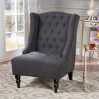 Poltrona club tufted con schienale alto e gambe in legno di betulla — Mid-Century Modern, 27,25L x 33,75W x 38,5H