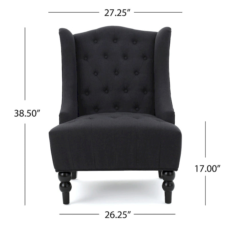 Poltrona club tufted con schienale alto e gambe in legno di betulla — Mid-Century Modern, 27,25L x 33,75W x 38,5H