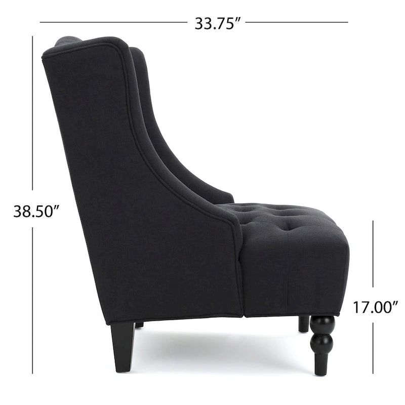 Poltrona club tufted con schienale alto e gambe in legno di betulla — Mid-Century Modern, 27,25L x 33,75W x 38,5H