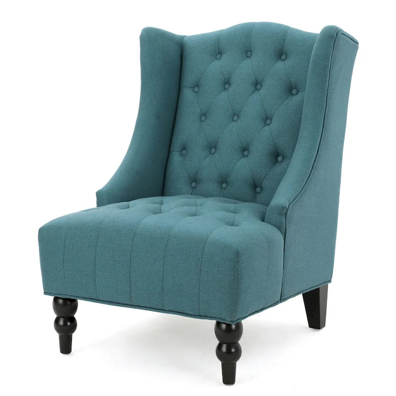 Poltrona club tufted con schienale alto e gambe in legno di betulla — Mid-Century Modern, 27,25L x 33,75W x 38,5H