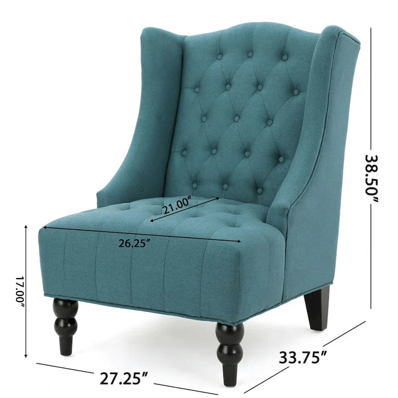 Poltrona club tufted con schienale alto e gambe in legno di betulla — Mid-Century Modern, 27,25L x 33,75W x 38,5H