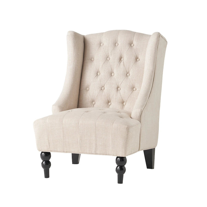 Poltrona club tufted con schienale alto e gambe in legno di betulla — Mid-Century Modern, 27,25L x 33,75W x 38,5H