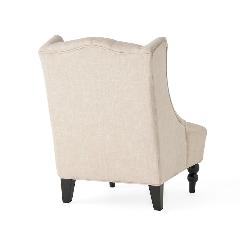 Poltrona club tufted con schienale alto e gambe in legno di betulla — Mid-Century Modern, 27,25L x 33,75W x 38,5H