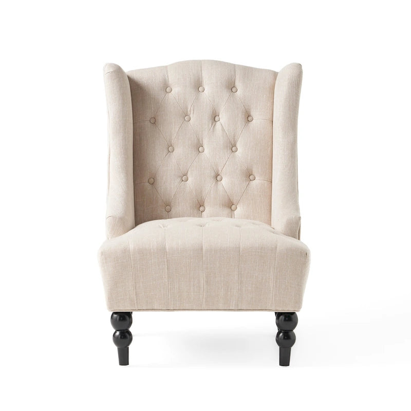 Poltrona club tufted con schienale alto e gambe in legno di betulla — Mid-Century Modern, 27,25L x 33,75W x 38,5H