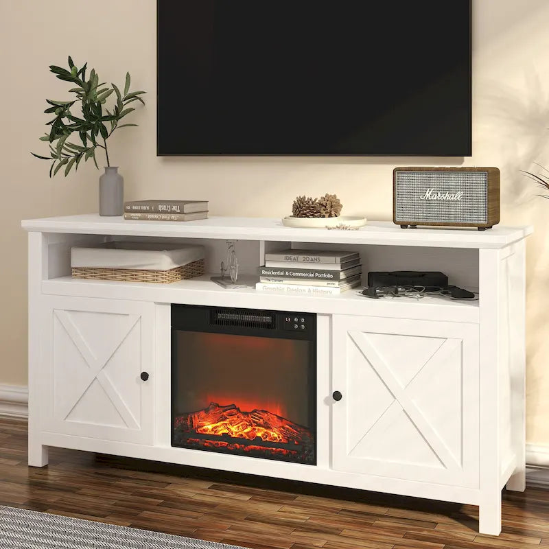 Mobile TV da 58 pollici in legno con caminetto elettrico da 18 pollici — 3 Livelli di fiamma, Certificazione CSA