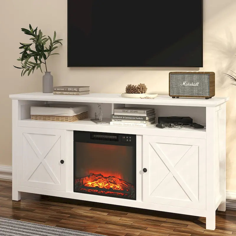 Mobile TV da 58 pollici in legno con caminetto elettrico da 18 pollici — 3 Livelli di fiamma, Certificazione CSA
