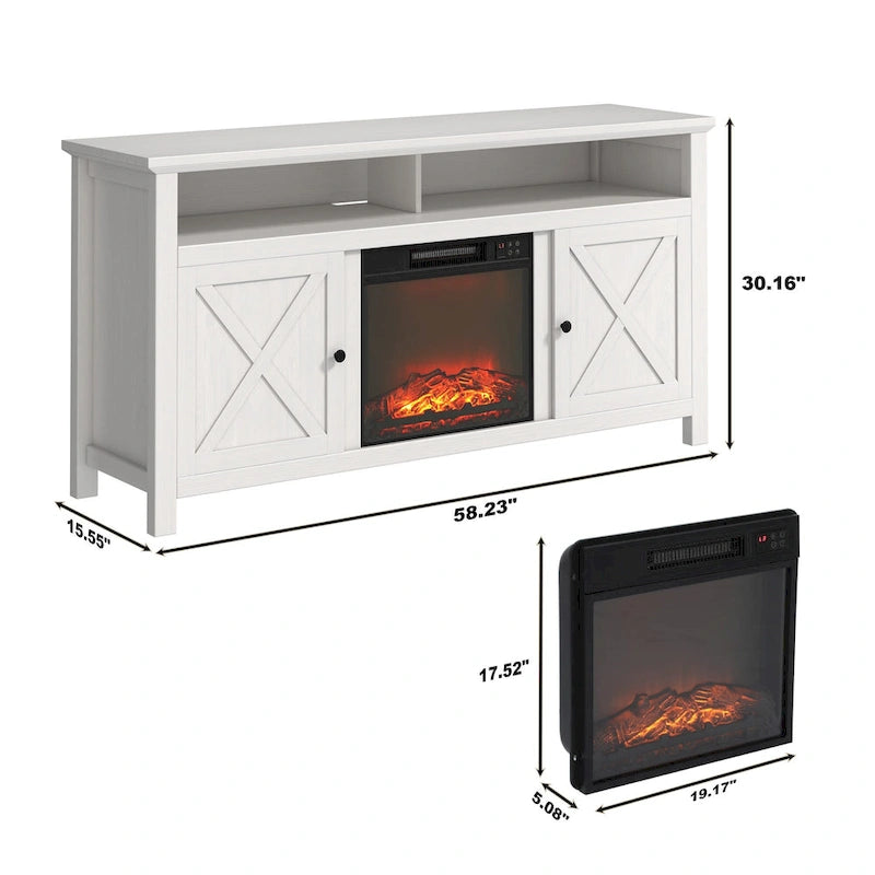 Mobile TV da 58 pollici in legno con caminetto elettrico da 18 pollici — 3 Livelli di fiamma, Certificazione CSA