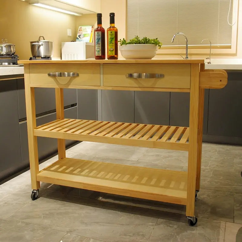Isola da cucina su ruote in legno da 45, carrello multiuso con 2 cassetti e portasciugamani