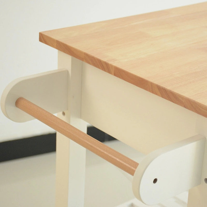 Isola da cucina su ruote in legno da 45, carrello multiuso con 2 cassetti e portasciugamani
