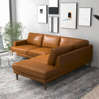 Divano angolare componibile in vera pelle Mid-Century Modern — Cognac Tan, gambe in legno massello