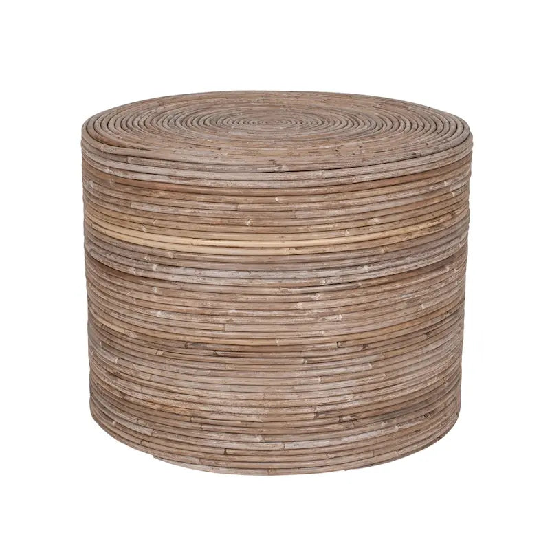 Sgabello pouf rotondo in rattan naturale intrecciato a mano — 19x19x14.2, Ecologico