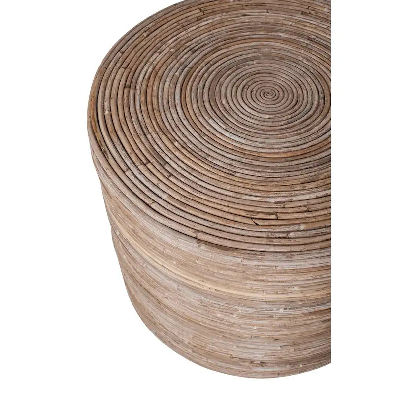 Sgabello pouf rotondo in rattan naturale intrecciato a mano — 19x19x14.2, Ecologico