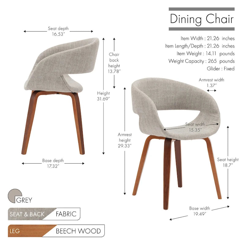 Sedia da pranzo in stile Mid-Century con tessuto antimacchia e gambe in legno