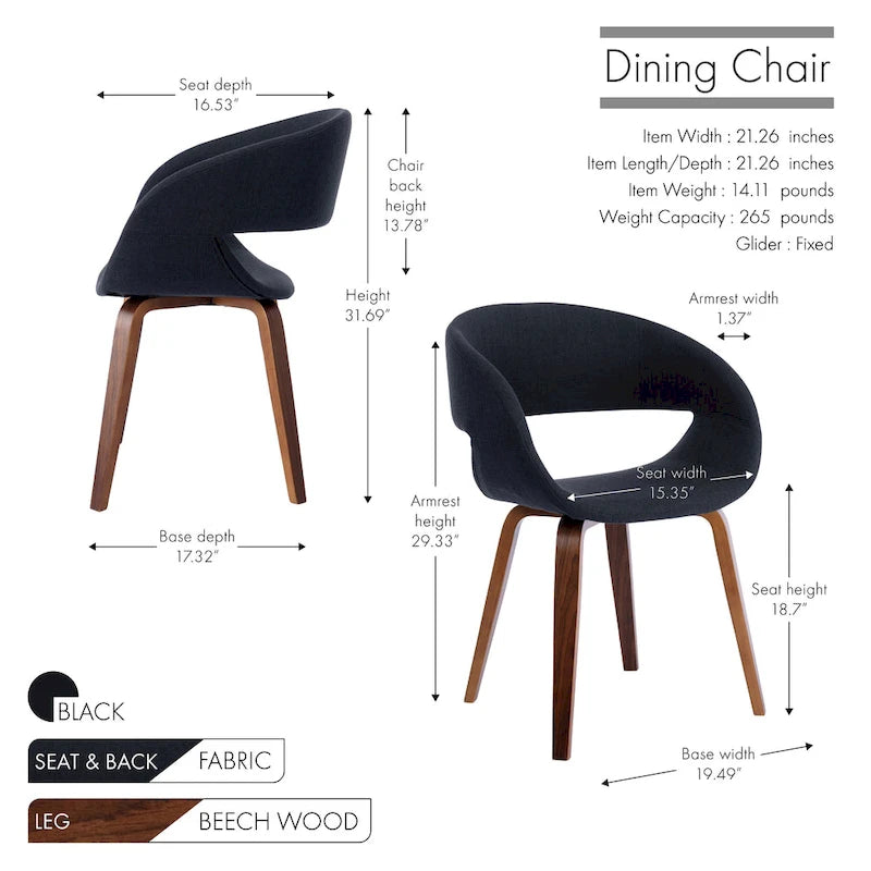 Sedia da pranzo in stile Mid-Century con tessuto antimacchia e gambe in legno