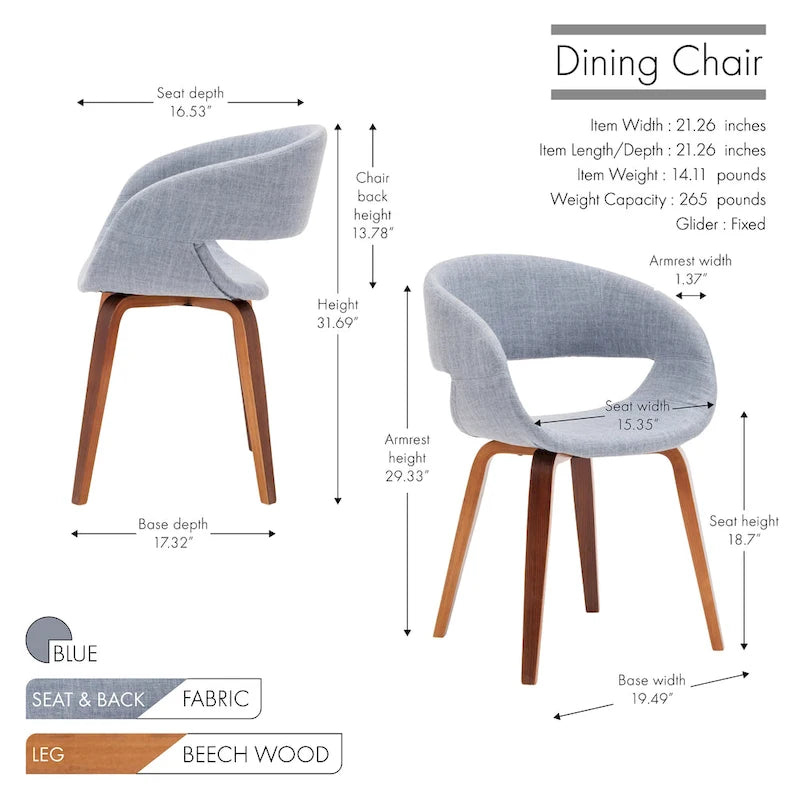 Sedia da pranzo in stile Mid-Century con tessuto antimacchia e gambe in legno