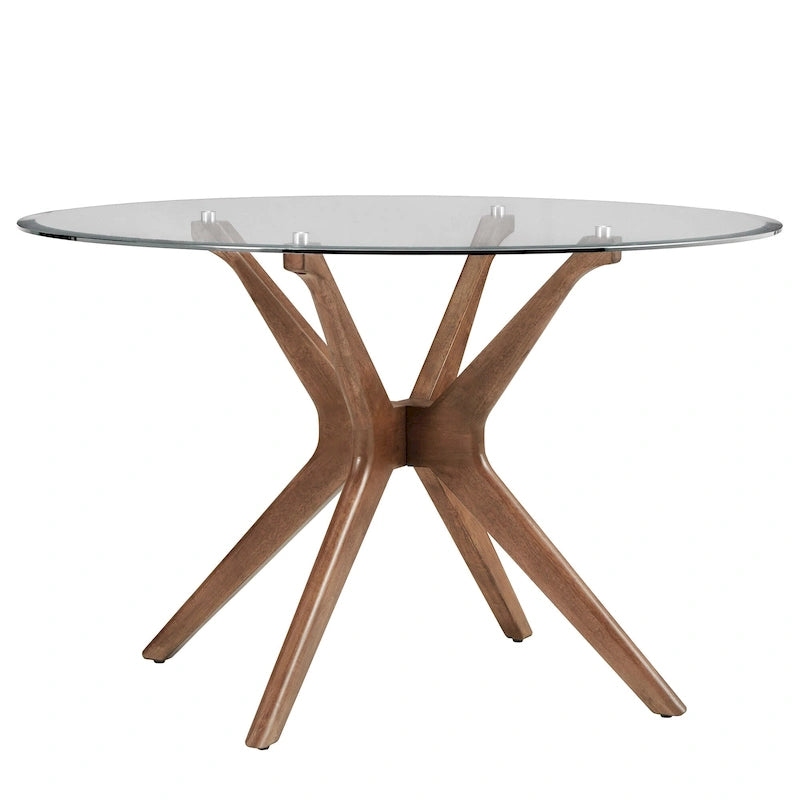 Tavolo da pranzo rotondo Mid-Century con base a X in legno di gomma — Finitura Noce Scuro