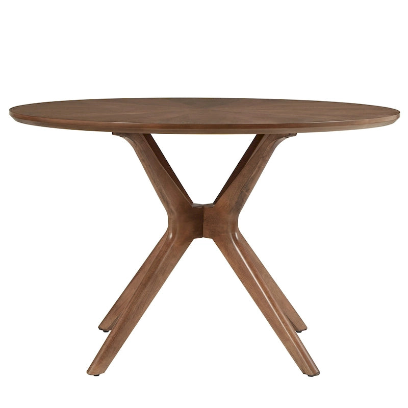 Tavolo da pranzo rotondo Mid-Century con base a X in legno di gomma — Finitura Noce Scuro