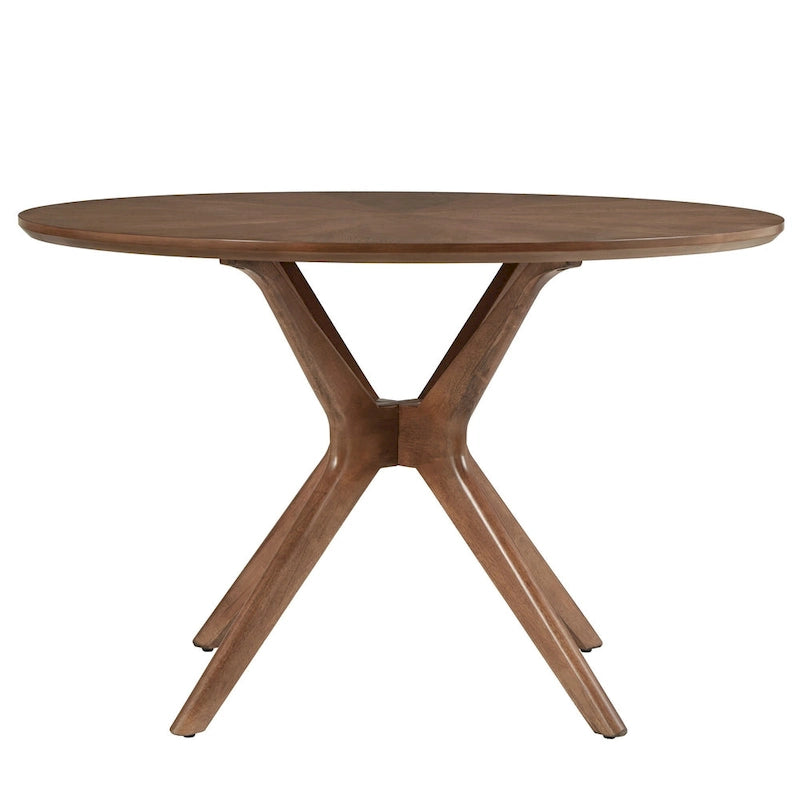 Tavolo da pranzo rotondo Mid-Century con base a X in legno di gomma — Finitura Noce Scuro