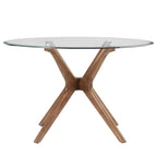 Tavolo da pranzo rotondo Mid-Century con base a X in legno di gomma — Finitura Noce Scuro