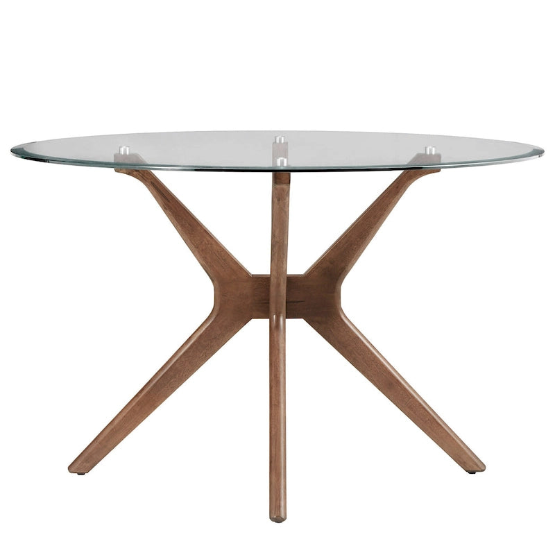Tavolo da pranzo rotondo Mid-Century con base a X in legno di gomma — Finitura Noce Scuro