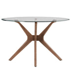 Tavolo da pranzo rotondo Mid-Century con base a X in legno di gomma — Finitura Noce Scuro