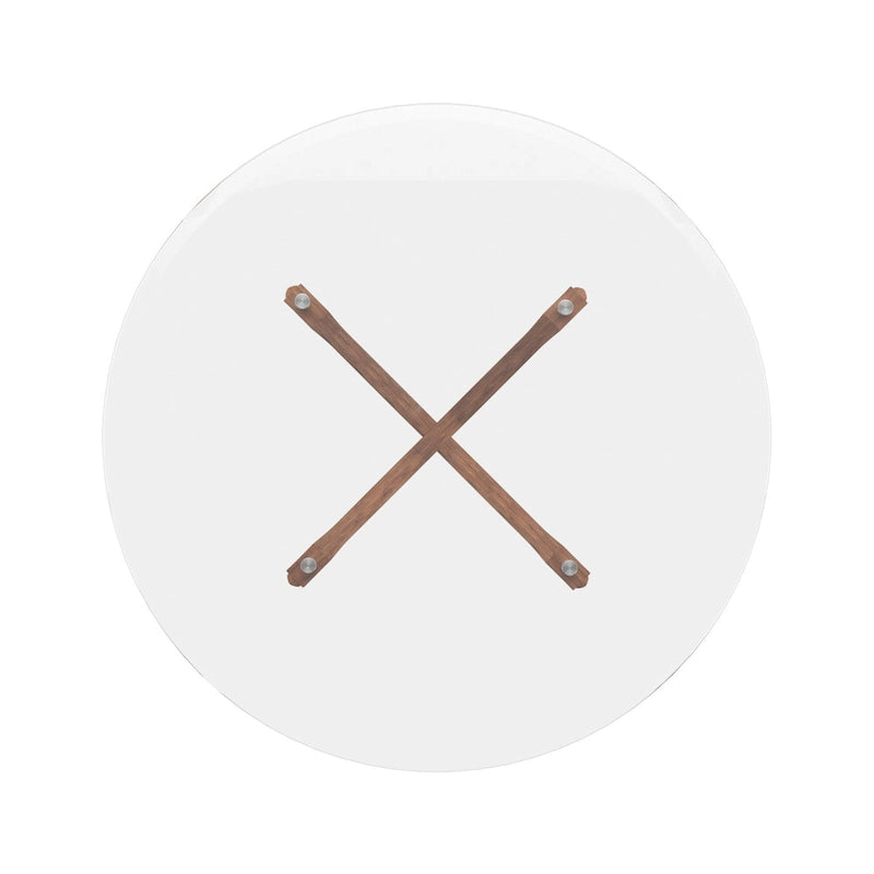 Tavolo da pranzo rotondo Mid-Century con base a X in legno di gomma — Finitura Noce Scuro
