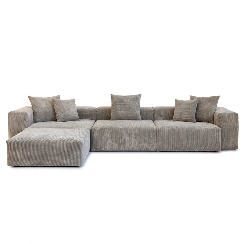 Divano componibile a L oversize in velluto a coste 142 con pouf, classico e profondo